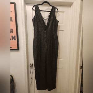 Vintage Styleworks Black Sequin Wide Leg Jumpsuit 14 L 70s 80s